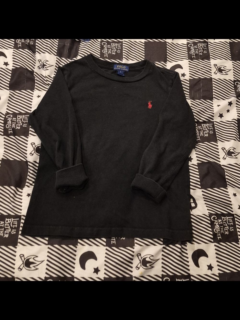 Polo by Ralph Lauren Kids Black Long-Sleeve Crewneck with Red Pony